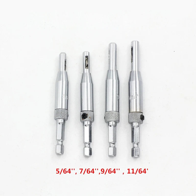 4 Pcs Self Centering Hinge Hardware Drill Bit Set 5/64 7/64 9/64 11/64 HSS Wood Tool Hole Saw Tool