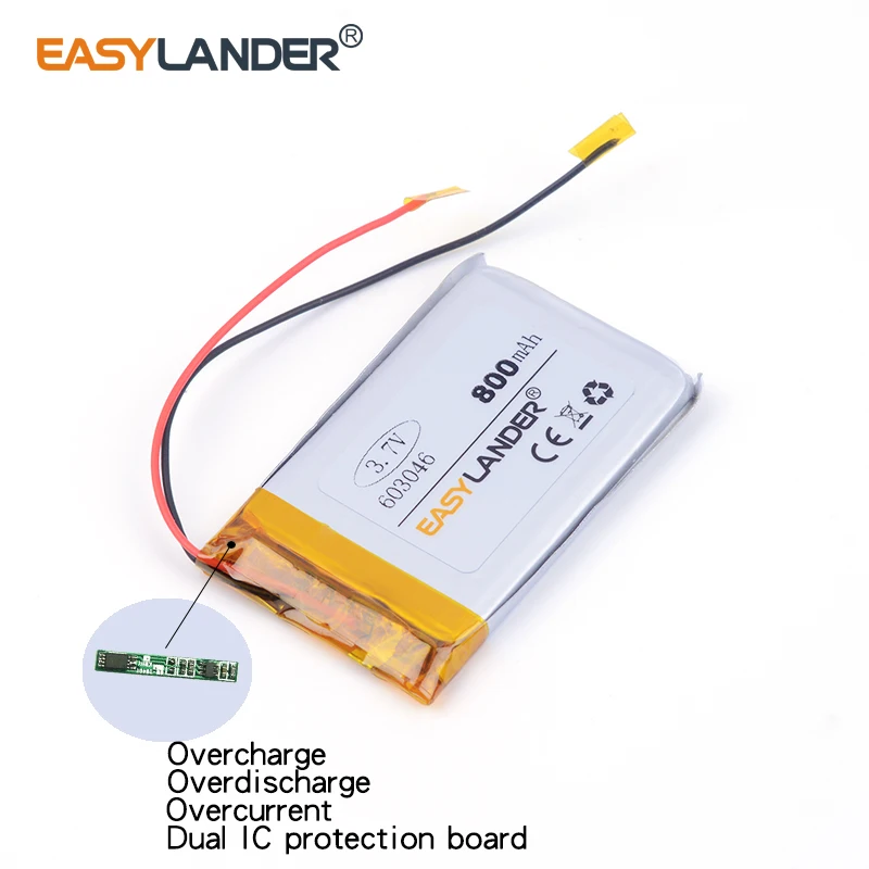 Bateria recarregável do Lítio-íon do polímero, Bateria do Li-íon para o relógio esperto, GPS, orador MP3, 603046, 603048, 3.7V, 800mAh, 063046