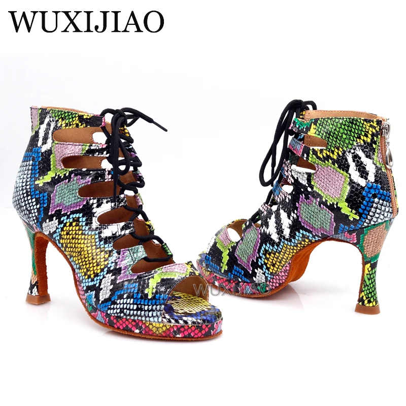 WUXIJIAO scarpe da ballo per le donne scarpe da ballo Latino scarpe di tendenza di serpente texture di Salsa scarpe da ballo HEEL5CM-10CM