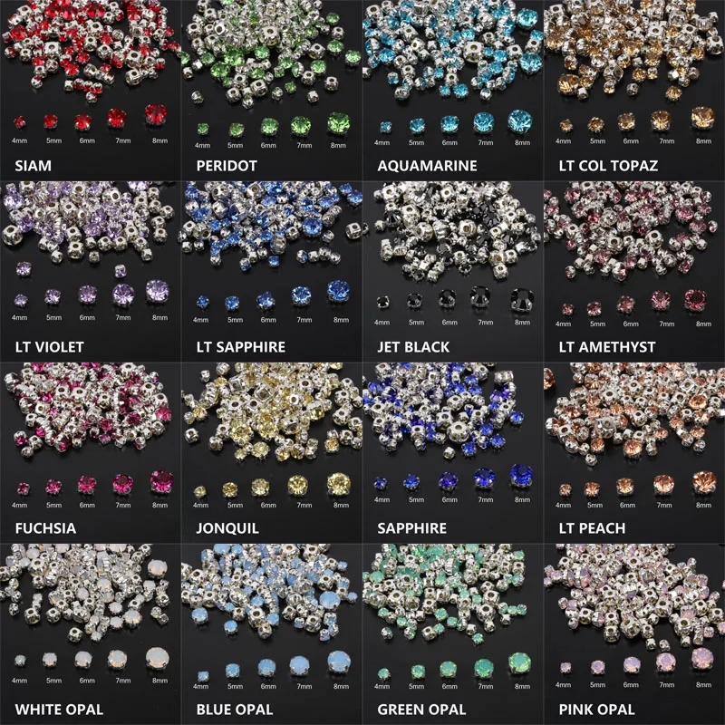 Best selling Sew-On Rhinestones Mixed Size 4-8mm 120pcs Silver claw crystal stones For clothing sewing accessories