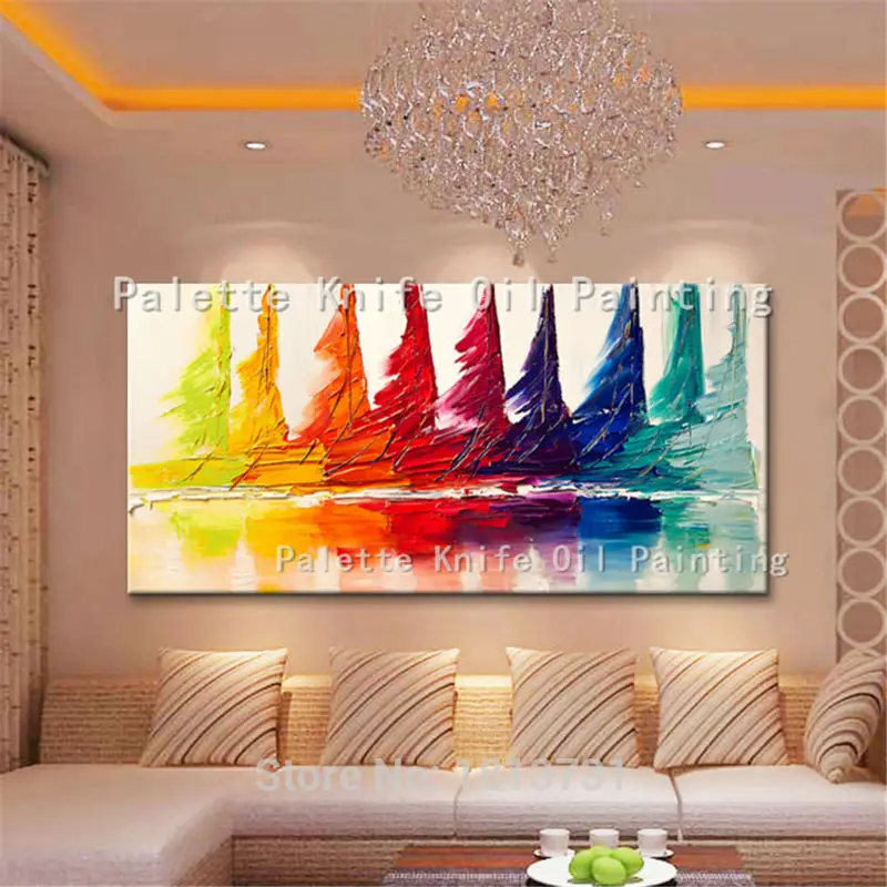 

Hand painted canvas oil paintings Wall art Pictures for living room Large Cheap modern abstract oil painting boat ship sailing12