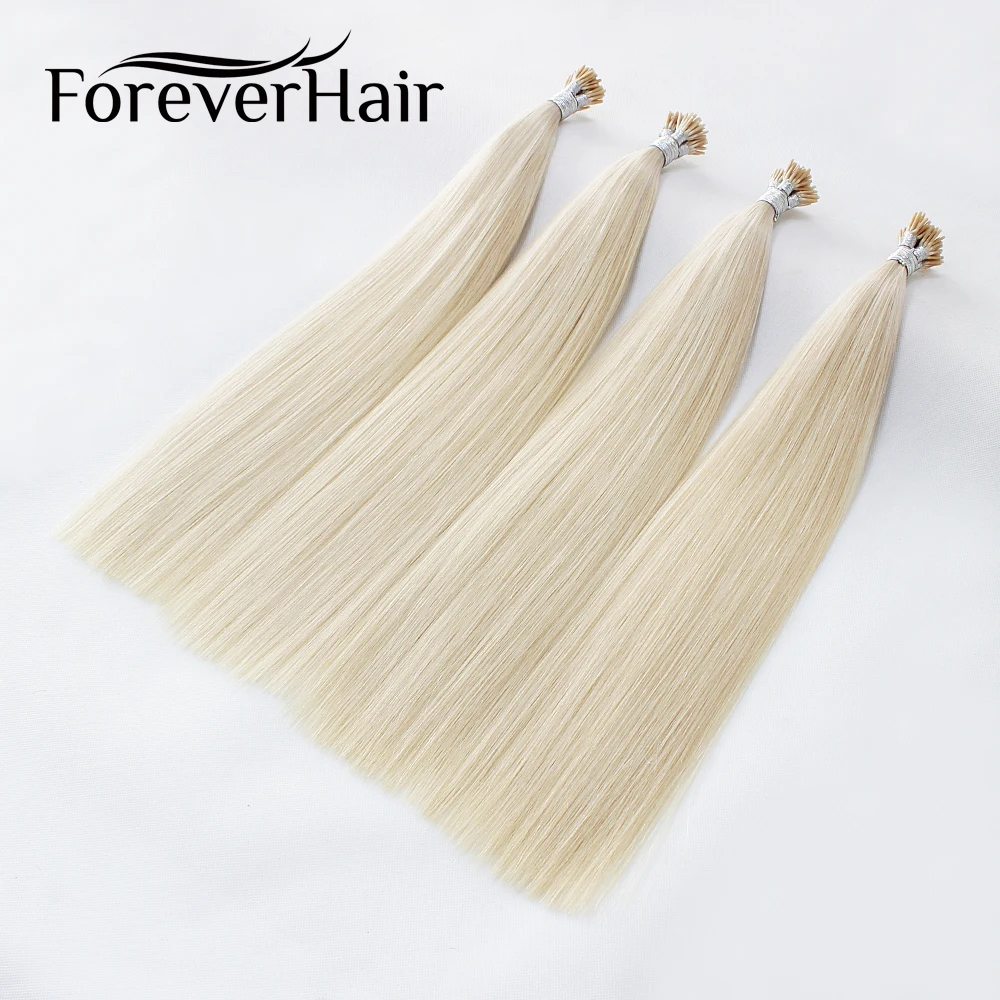 

FOREVER HAIR 16" 18" 20" 22” Remy Double Drawn I Tip Human Hair Extensions Platinum Blonde #60 Keratin Bond Hair Extension 80g