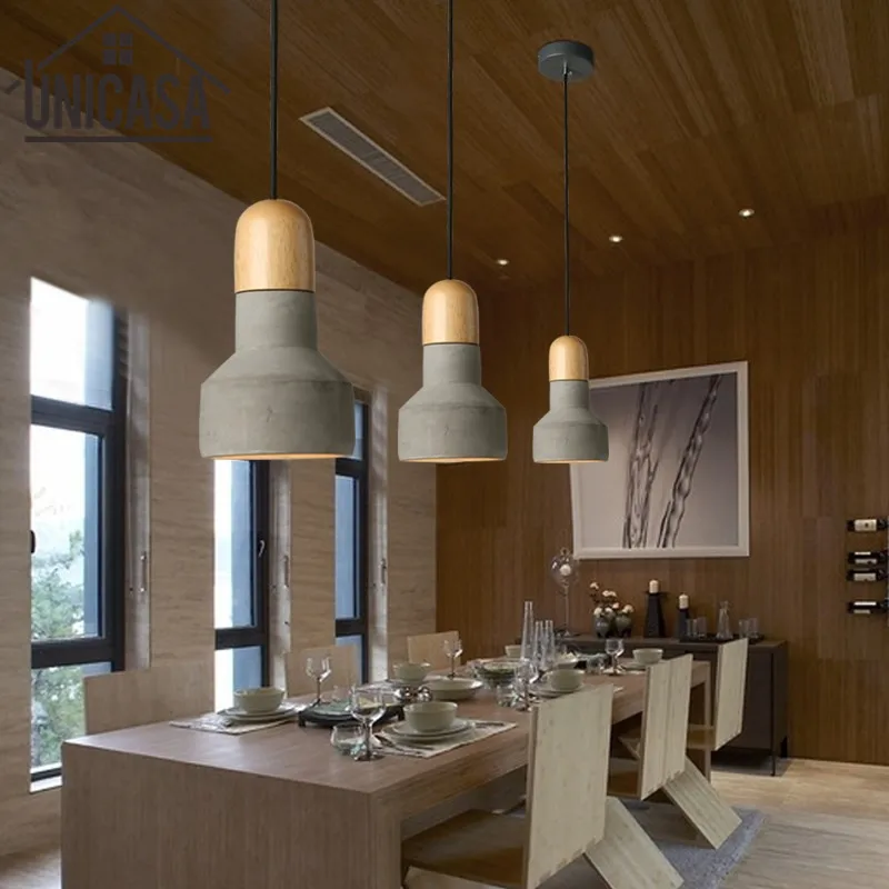 

Vintage Ceiling Lamp Mini Lighting Bar Industrial Cement Shade Wooden Bulb Holder Hotel Pendant Light Grey Antique Mini Pendant