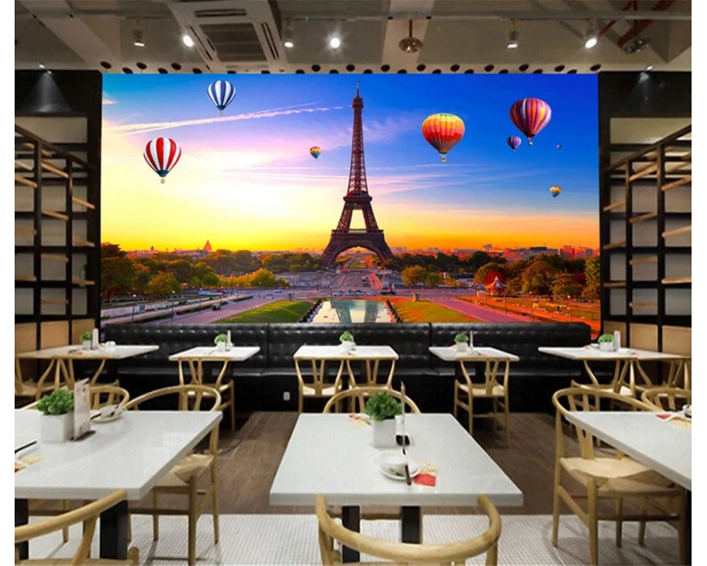 

beibehang 3D decorative painting wallpaper ultra clear Paris Eiffel Tower colorful hot air balloon background papel de parede