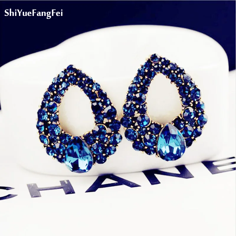 NEW Women Fashion Jewelry Style Blue Colour Earrings Handmade Rhinestone sweet stud crystal Studs earrings for women girl