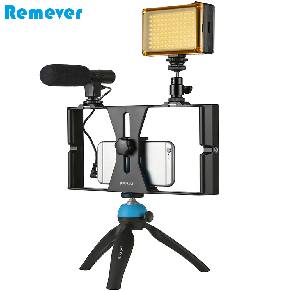 

Dual handgrips for Iphone Android Phones Bracket Stabilizer Microphone LED Fill Light Mini Tripod for Photography DV Recording