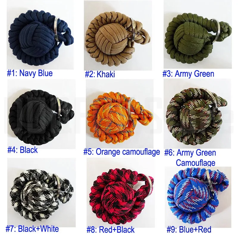 Handmade EDC Steel Ball Paracord Keychain Parachute Outdoor Self Defense Umbrella Rope Key Chain Ring Climbing Camping Survival