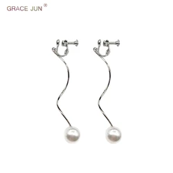 Korea Style Clip on Earrings No Pierced for Women Party Fashion Charm  Twisted Simulated Pearl  Long Style No Hole Earrings New