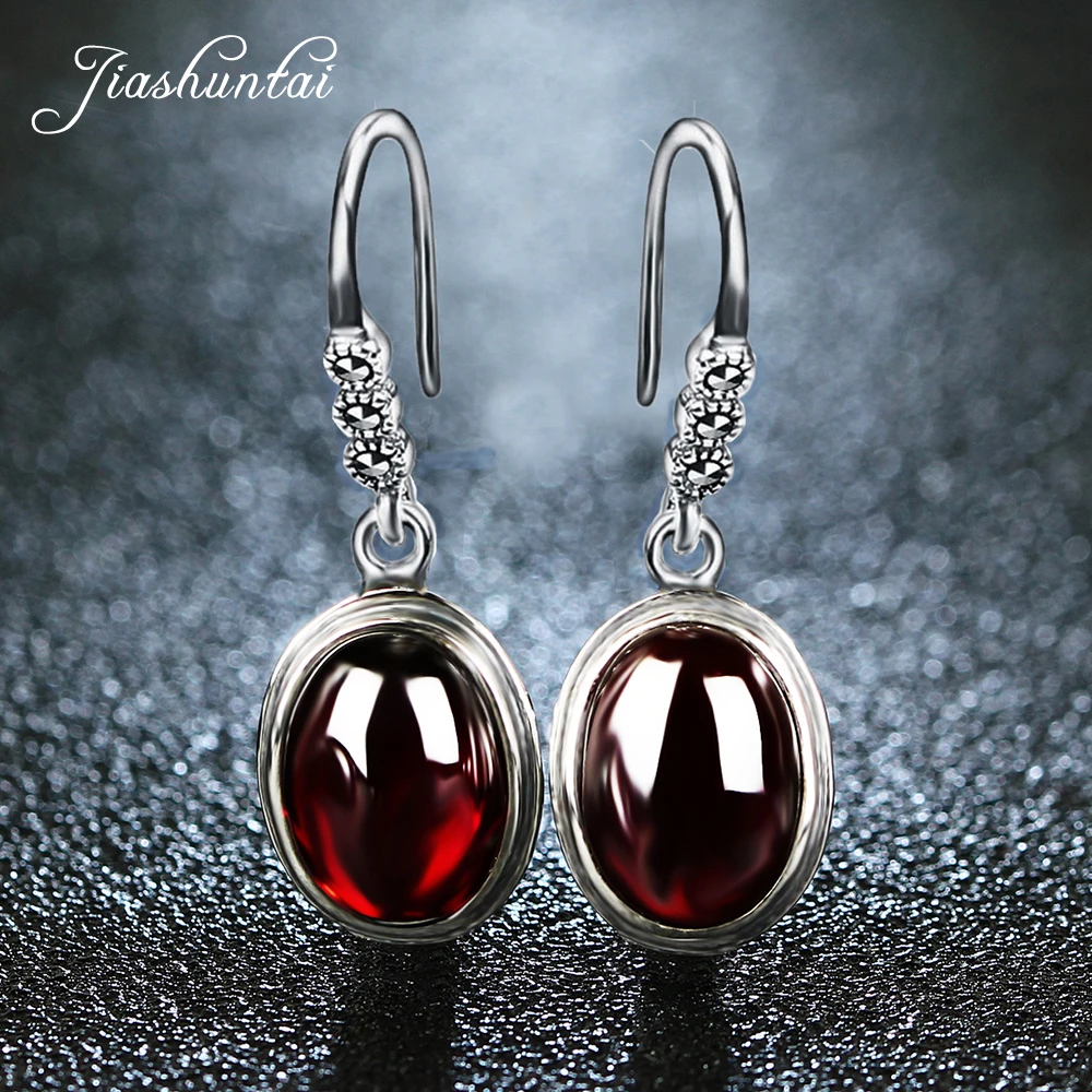 JIASHUNTAI 925 Sterling Silver Earrings for Women Vintage Round Earrings Retro Thai Silver Jewelry Female