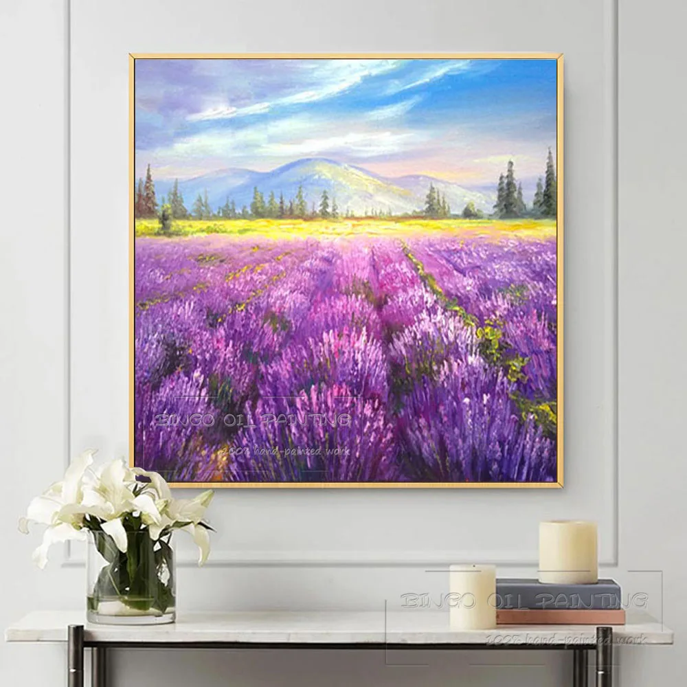 Professional Artist Hand-painted High Quality Pop Art lavender Landscape Oil Painting on Canvas Beauty Purple lavender Painting