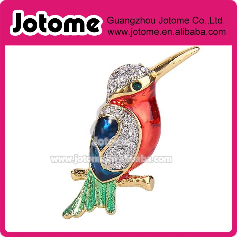 5*2.5cm Women's Gold-Tone Clear  Crystal Multicolor Enamel Lovely Woodpecker Bird Brooch