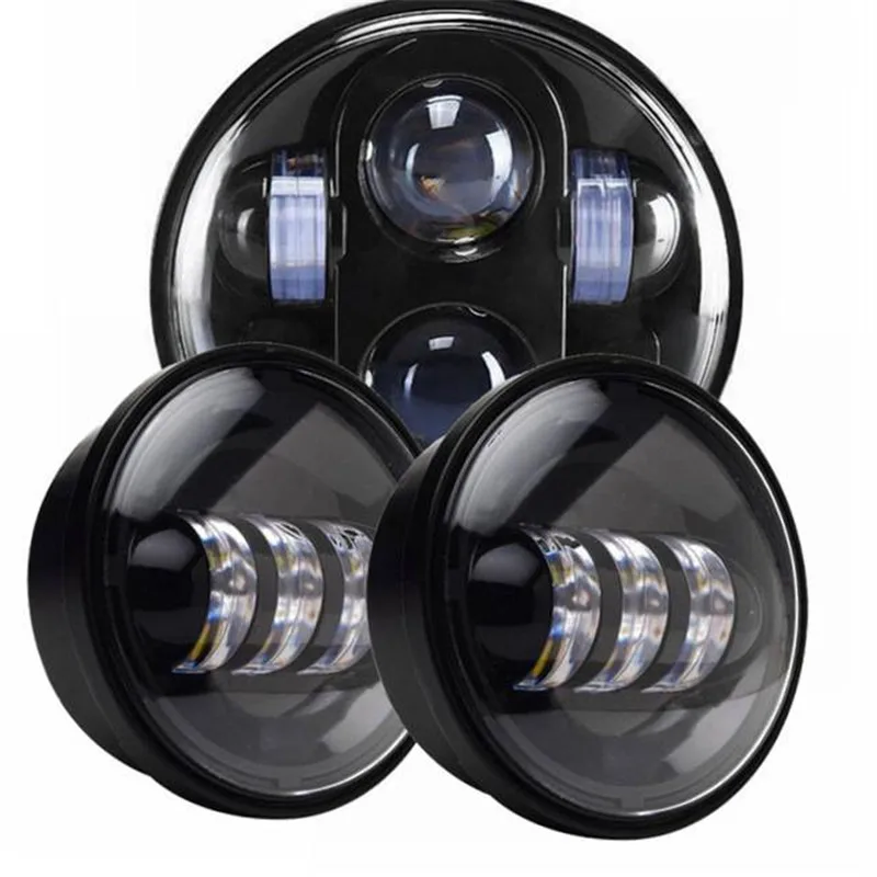 

3pcs Black 5.75''LED Motorcycle Headlight 6000K Offroad HeadLamp plus 4.5inch Fog Light