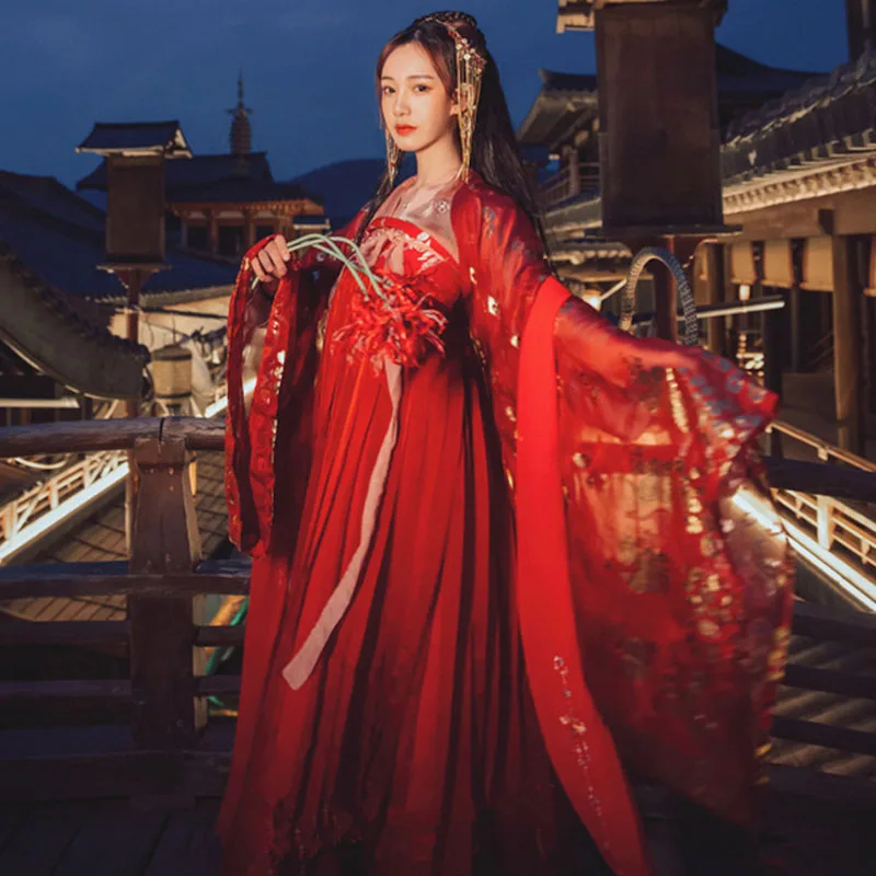 New Hanfu Suit For Women Adult Elegant Red Wedding Dress Chinese Traditional Classical Suit Han Tang Song Dynasty Clothes DQL350