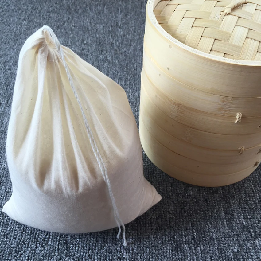 10pcs- Cotton Drawstring Strainer Reusable Filter Bag Kitchen Soup Bag, Gunny, water boil bag milk coffee filter