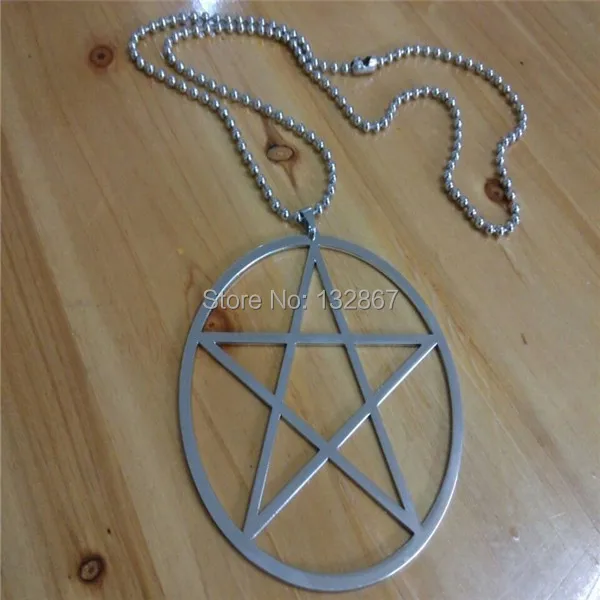 Super Large Stainless Steel   pentagram satanic symbol Satan worship Pendant Necklace 100mm with 24\'\' ball chain