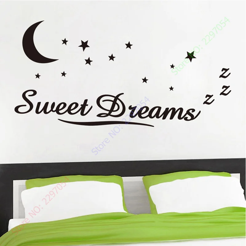 Sweet Dreams Vinyl Wall Stickers for Kids Room, Stars, Moon, PVC Wall Sticker, Home Decor, Poster, 58x117cm