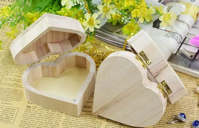 

100pcs Storage Box Heart Shape Wood Jewelry Box Wedding Makeup Cosmetic Earrings Ring Desk Rangement Make Up Wooden Organizer