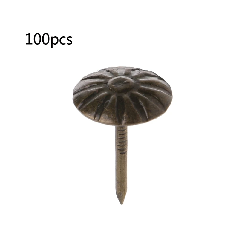 100 Pieces Antique Decorative Tacks with Chrysanthemum Pattern Furniture Upholstery Nail for Sofa, Home DIY Decor 517A