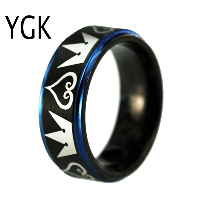 

YGK Jewelry Lover's Ring KIngdoms Hearts Wedding Anniversary Date Logos Jewelry 8mm Blue With Blue Step Men's Tungsten Ring