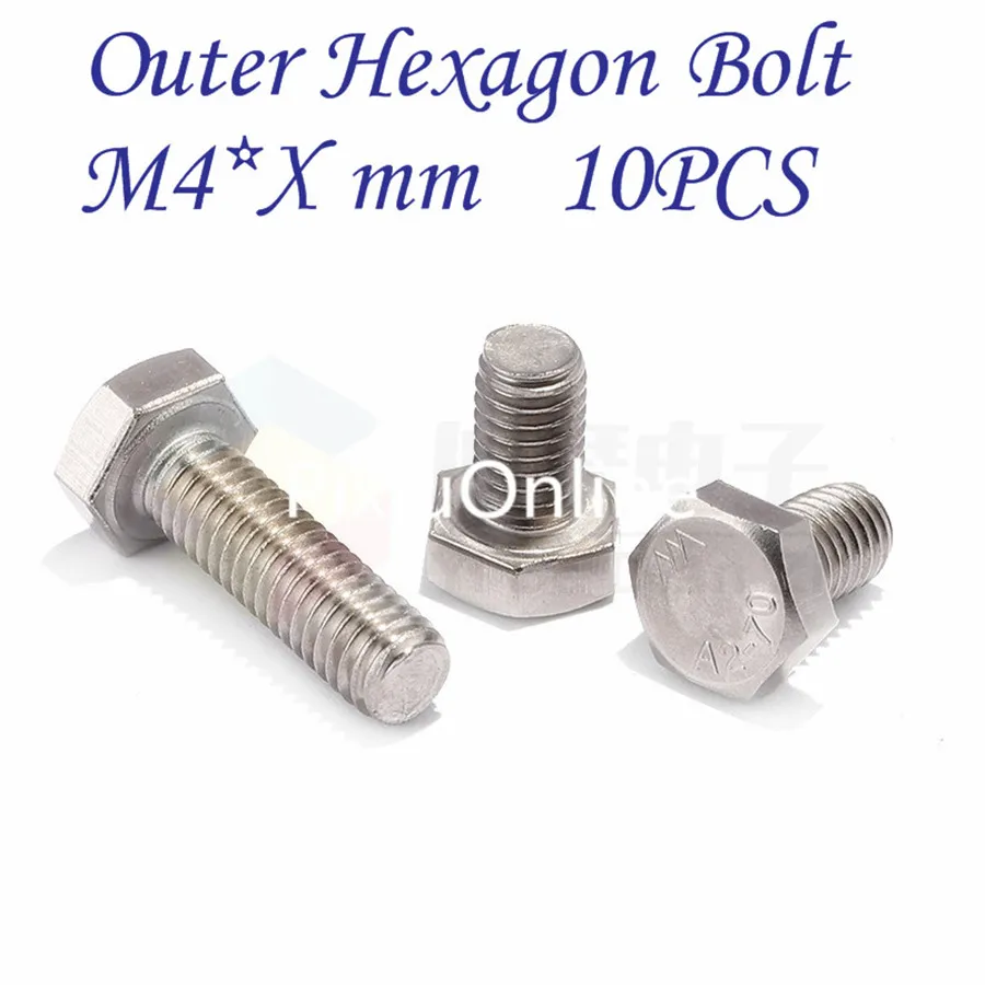 10Ppcs/pack YT809X 304 Stainless Steel Outdoor Hexagon Bolt M4*Xmm Free Shipping Italy