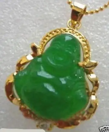 

FREE SHIPPING CHINESE Good Lucky GREEN JADE BUDDHA PENDANT NECKLACE