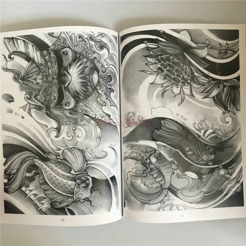 Tattoo Manuscript 2018 New Traditional Book Tattoos Atlas Geisha Ghost Warrior Prajna Jellyfish Phoenix Faucet Flower Tatoo Sale