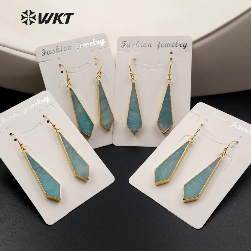 

WT-E377 WKT Loverly Earring Geometric Shape Amazonite Earring In High Quality Gold Electroplated For Women Earring