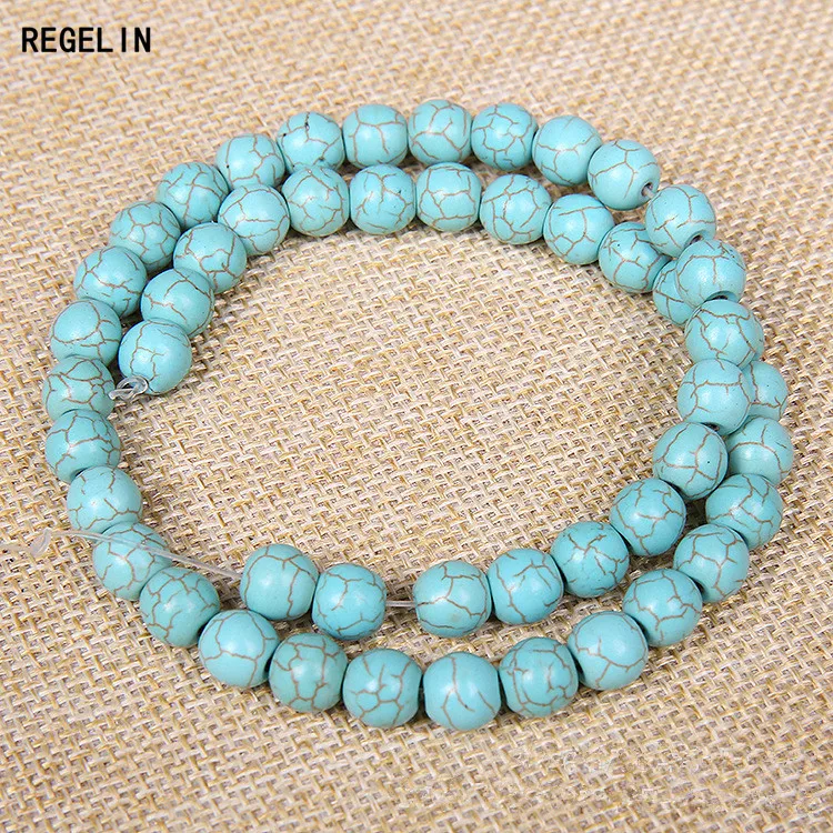 REGELIN Turqoise Natural Stone Beads 4/6/8/10/12/14mm Blue Round Crystal Quartz Loose Beads DIY Bead Bracelet Craft Jewelry image 3