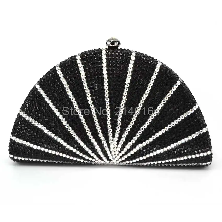 

Luxury Crystal day Clutch bling party purse peacock fan black diamond clutch bags Women Wedding evening bag 88215