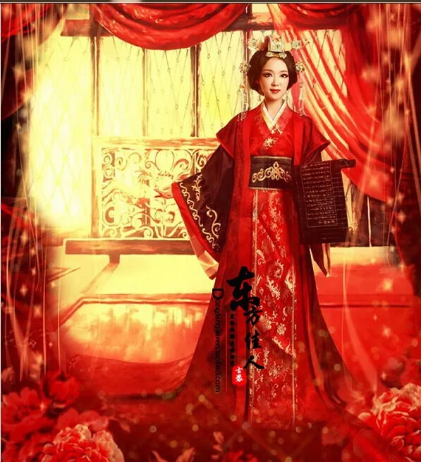 Chinese Traditional Wedding Dress Red Wedding Costume for Bride TV Play Great Empress of Han Dynasty Women's Costume