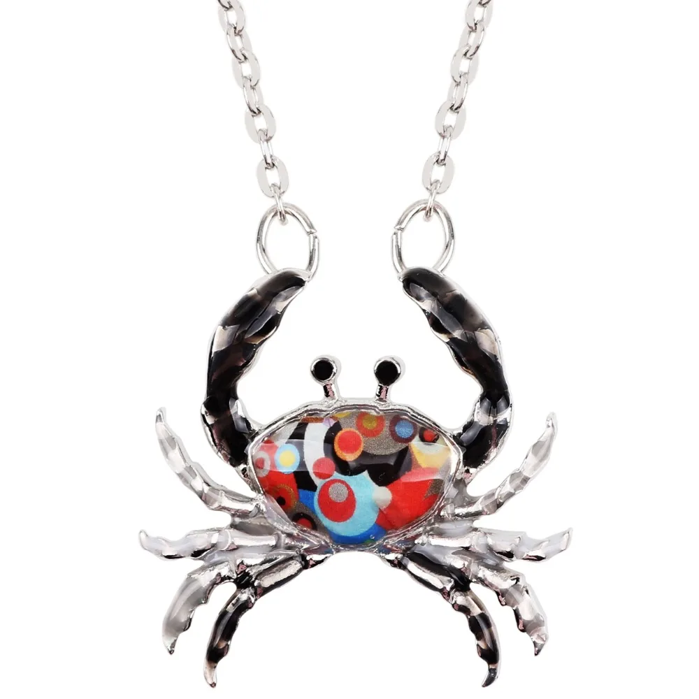 Bonsny Enamel Alloy Cartoon Crab Necklace Chain Choker Pendant Ocean Sea Animal Jewelry For Women Girls Teens Drop Shipping Gift