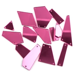 Rose/Pink Mirror Acrylic Sew on Rhinestones Flat back Sew-on Stone 30/60/100pcs for Dress Garment Diy Accessories Mix Shapes