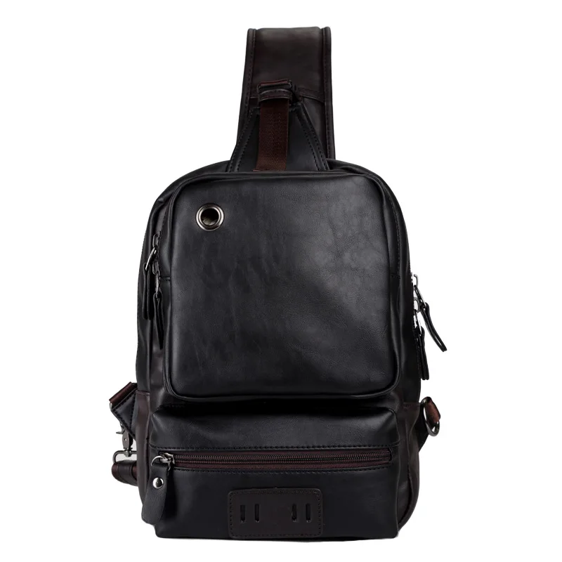 Vintage PU Leather Men Chest Backbag Casual Fashion Male Messenger Bags Back Pack Crossbody Bags Small Sling Single Shoulder Bag