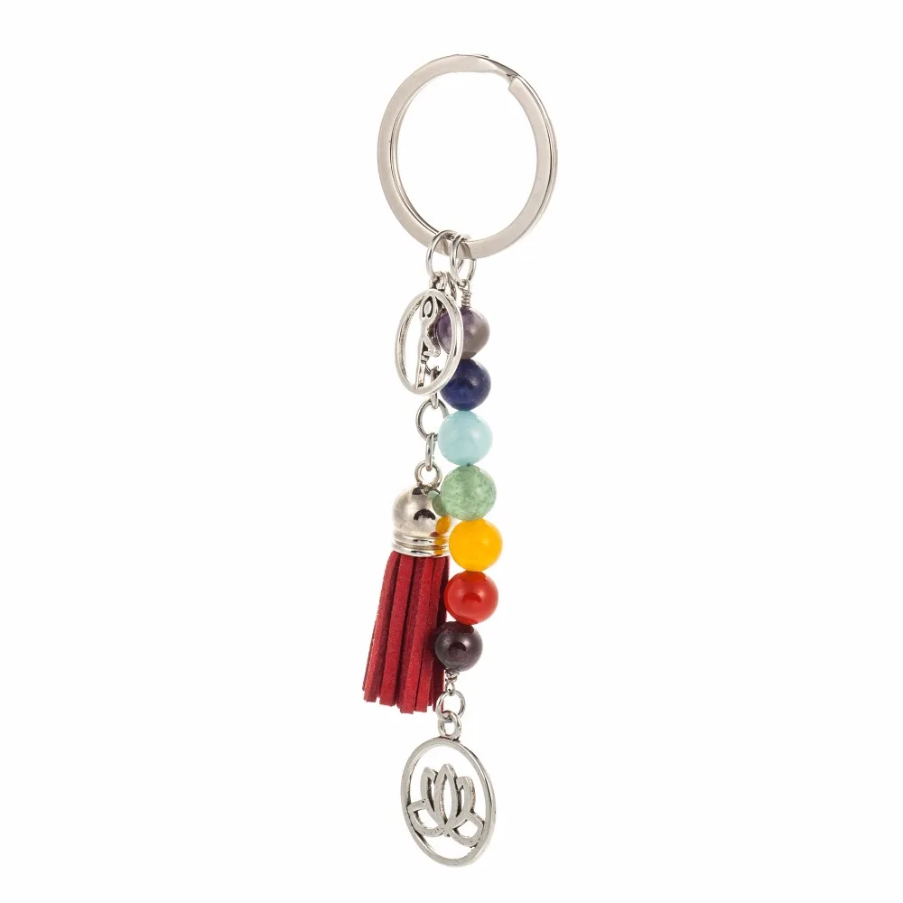 Chakra Sleutelhanger Kleurrijke Steen Kralen 7 Chakra Yoga Fitness Sleutelhangers Lotus Kwast Sleutelhangers Mode Sieraden
