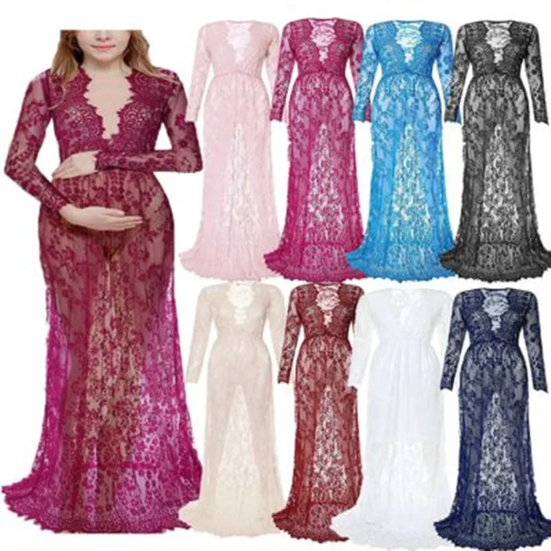 

Fashion Maternity Photography Props Maxi Maternity Gown Lace Maternity Dress Fancy Shooting Photo Summer Pregnant Dress Plus