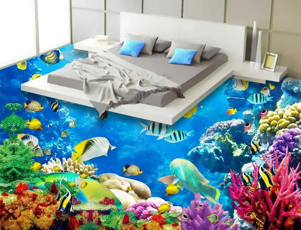 

Waterproof floor mural painting 3d floor wallpapers Custom Photo self-adhesive ocean dolphin