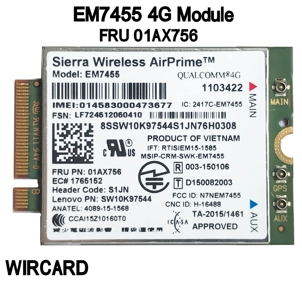 

WIRCARD EM7455 FRU 01AX756 LTE 3G 4G Card for thinkpad X1 Tablet X1 Tablet Gen2 laptop