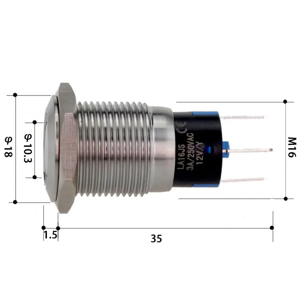 16mm high quality Light Power Switch Momentary Latching Waterproof Car Engine Stainless Steel LED Momentary Button Switch