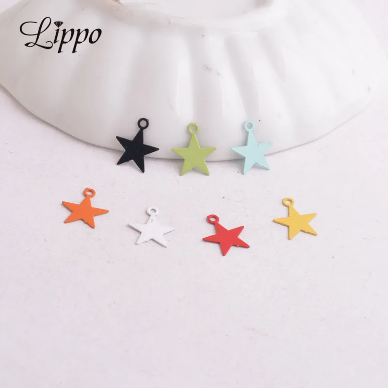100pcs/lot AC7495 Colorful Small Star Charm Filigree Five-pointed Star Pendant Connector Fermoirs Pour Fabrication Bijoux