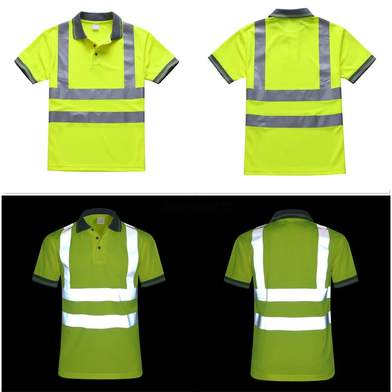 High Visibility Reflective Polo Shirt Safety Quick Dry Safety Clothing Reflective T-shirt Men Work Clothes