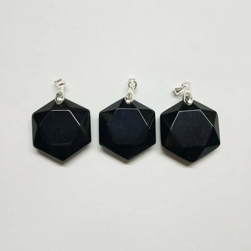 

Black Obsidian Natural Stone Pendant Necklaces For Women and Men Cubic Hexagram Sweater Necklace Amulets And Talismans Jewelry