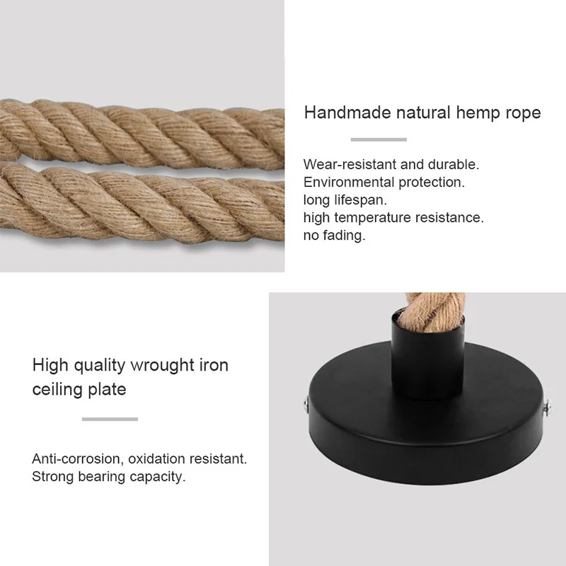 Vintage Hemp Rope Pendant Light E27 Base Loft Creative Personality Industrial Pendant Lamp for Restaurant Coffee shop Light