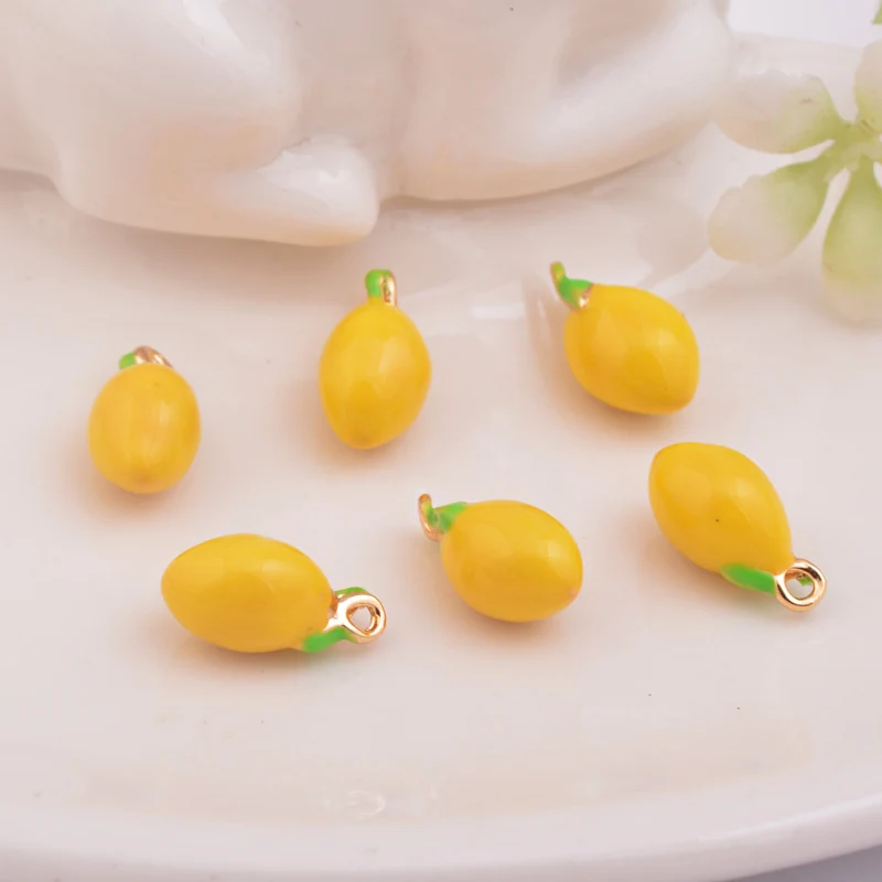 10pcs High Quality Enamelled Lemon Charm Gold Color Fruit Charms 3D handmade Craft Jewelry Making Ornament Decoration