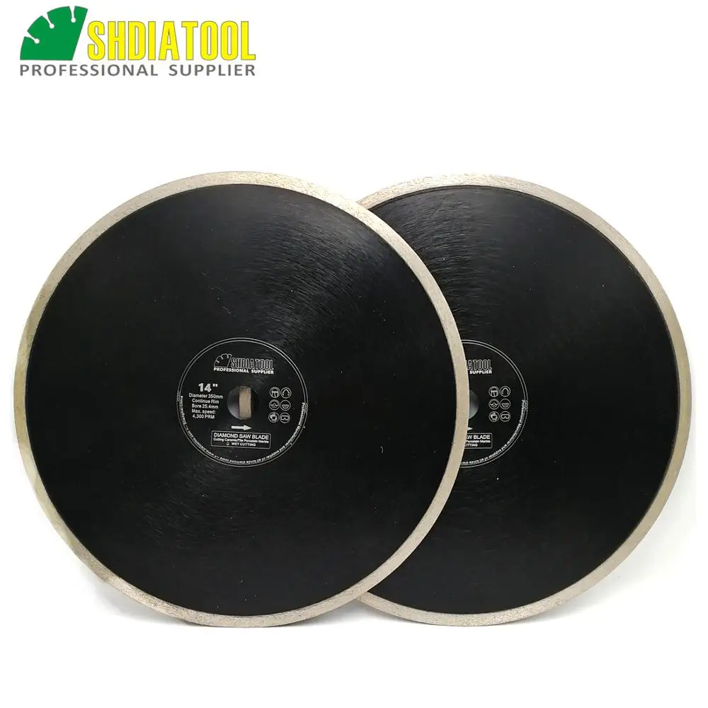 

SHDIATOOL 2pcs 350mm Hot-pressed Continue rim diamond cutting Disc Porcelain Tile Ceramic marble Diamond wheel Saw Blades