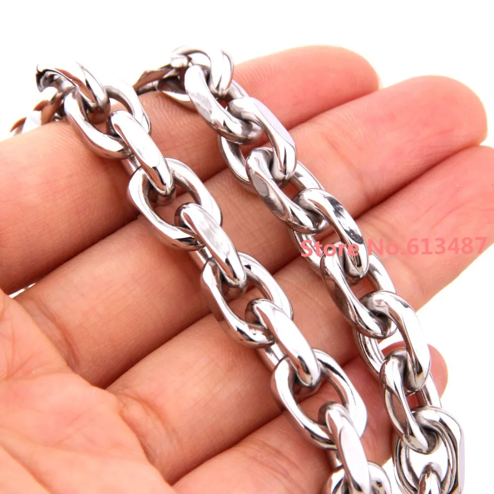 

Fashion 7-40inch 8mm Wide 316L Stainless Women Mens Silver Color Rolo Link Chain Necklace Oval Chain Jewelry