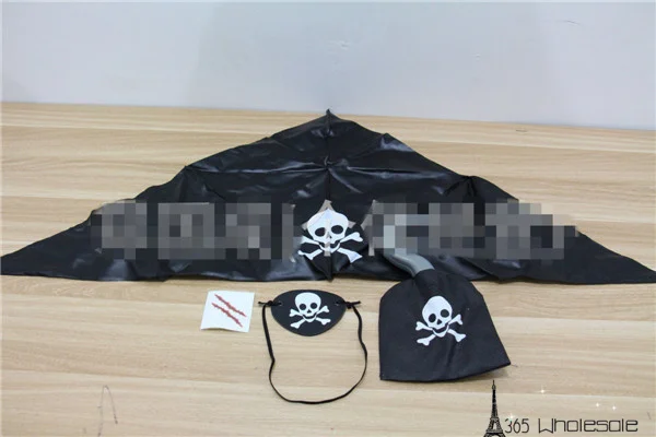 Free Shipping 6set=24pcs Pirate Costumes Eye patch+Hook+Scarf+Scar for kids Halloween Party Dresses Make up Joke Supply Gifts