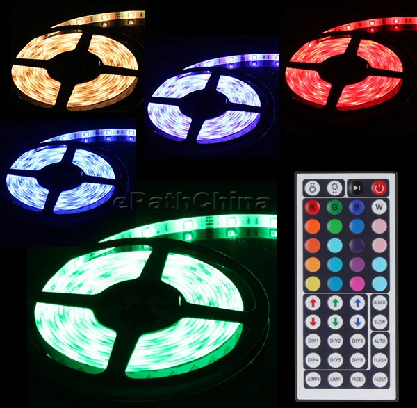 

5050 LED RGB Strip 5M IP65 Led Tape Waterproof 300 LEDs/Roll +44 keys IR Remote