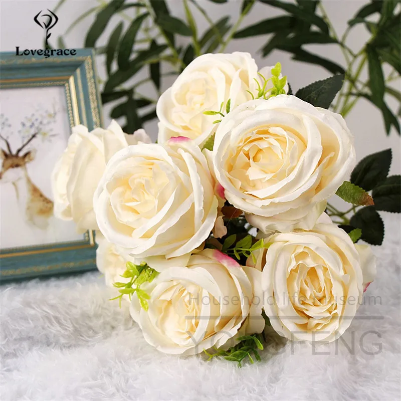 Quality Wedding Centerpiece Artificial Flowers White Peony Bunch Handmade DIY Bridal Bouquet Wedding Decor Pink Rose Accessories