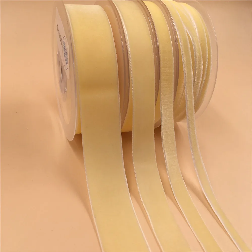 

6MM,9MM,15MM,25MM Cream Nylon Single Face Velvet Ribbon,none stretch velour ribbons webbing DIY accessories V029