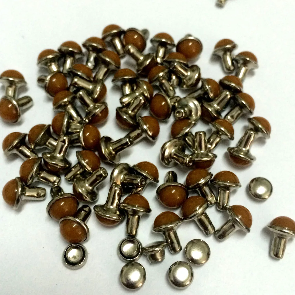 100Sets/Lot 6.5MM Round Brown Acrylic Bag Belts Rivets Punk Rock Spike Rivets With Silver Color Base DIY Making Shipping Free